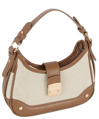 Faux Leather Canvas Top Handle Satchel CSD006 MOCHA